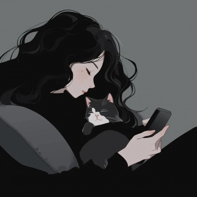 躺床上抱猫玩手机的动漫卡通女生头像分享 女生头像 第6张 躺床上抱猫玩手机的动漫卡通女生头像分享 女生头像 第6张