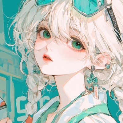薄荷绿手绘卡通女生头像合集｜清新治愈系少女 女生头像 第4张