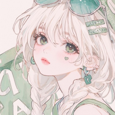 薄荷绿手绘卡通女生头像合集｜清新治愈系少女 女生头像 第2张