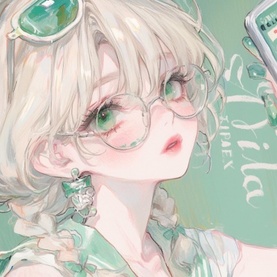 薄荷绿手绘卡通女生头像合集｜清新治愈系少女 女生头像 第5张