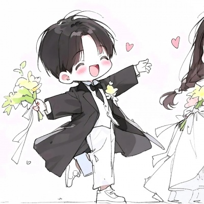 一左一右可爱动漫结婚情头｜超甜新婚CP专属款