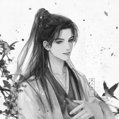 古风黑白漫画男生头像合集：水墨风侠客 / 书生 / 江湖少年插画素材 男生头像 第37张