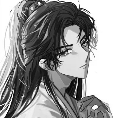 古风黑白漫画男生头像合集：水墨风侠客 / 书生 / 江湖少年插画素材 男生头像 第50张